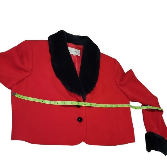 𝅺Danny & Nicole red and black faux fur 2 piece dress set sz 6 - Picture 10 of 16